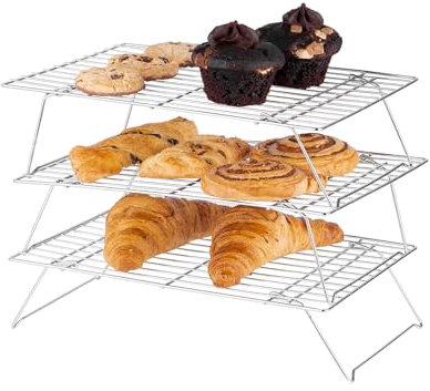 Innoteck Essentials 3 -Tier Cake Cooling Rack - Stackable, Foldable, Ideal for Freshly Baked Cupcakes, Muffins, Cake, Cookies, and Biscuits - Baking Tools & Accessories