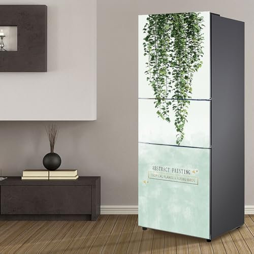 Adesivi per frigorifero decorativi 3d, adesivo per frigorifero che copre completamente la porta del frigorifero copre adesivi murali per decalcomanie da cucina, pianta con foglie verdi