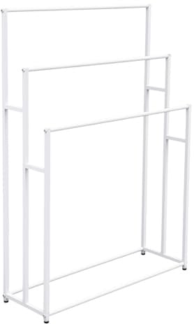 ROGONPDK Porte-serviettes sur pied à 3 étages - Grand porte-serviettes autoportant à 3 étages - 75 x 25 x 110 cm - En métal - Blanc