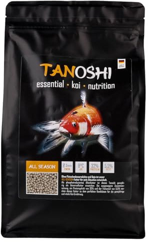 Tanoshi Koifutter - All Season 1,2 kg 3-6mm | Schwimmendes Ganzjahres Allein-Koifutter für ausgewogene Koi-Ernährung mit Lachsöl (3 mm)
