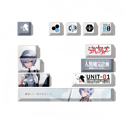 Neon Genesis Evangelion Keycap,12 Key PBT Thermal Sublimation Custom Keycaps for 61/64/87/104/108 Cherry MX switches Mechanical Keyboard (Ayanami rei A01)