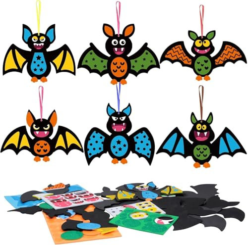 6 Kits DIY, Kits Créatifs pour Halloween,DIY Art Enfants Kit de Création Halloween Feutre, avec Autocollants en Feutre Moussepour Bricoler, Bricolage Halloween pour Enfants (Chauve-souris)