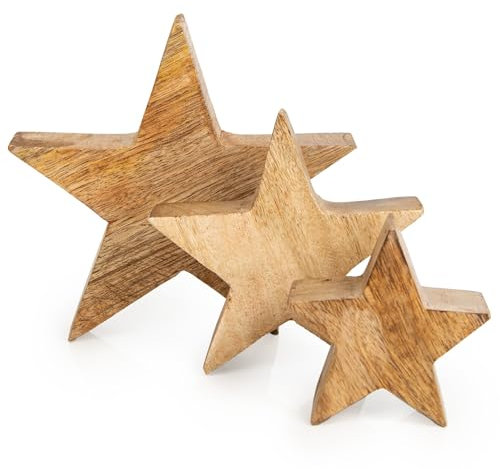 Logbuch-Verlag Weihnachtsdeko Set 3 Sterne aus Holz 10-20 cm Massive Holzsterne braun Weihnachten Deko Geschenkset