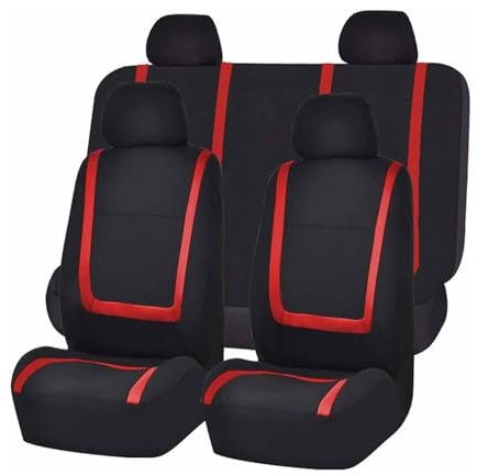 MaKeMoney 9 Stück Auto Sitzbezüge Sets FüR R-enault TWINGO I Hatchback (C06) 1993-2007, Leder Auto Sitzschoner Wasserdichter VerschleißFest Vorne RüCkbank Zubehör, C/Black Red