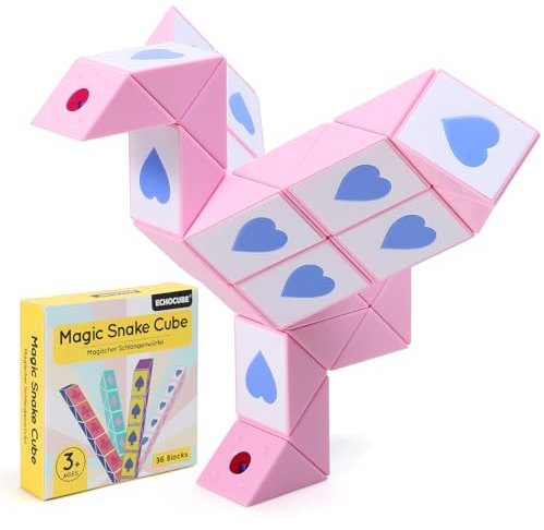 ECHOCUBE Magic Snake Cube im Poker-Design, 36 Blöcke Magische Schlange Würfel Party-Bag-Füller für Kinder, Twist-Puzzle-Spielzeug, pädagogische Snake-Fidget-Toys, Partygeschenke (Rosa)