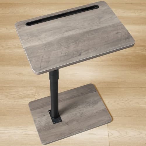 YUHFERA Couch Beistelltisch - 360° schwenkbarer höhenverstellbar Couchtisch/Holz Sofatisch,Sofa Armlehne Tablett Tisch,Snack Beistelltisch für Bett oder Stuhl mit Telefon/Tablet Slot (Grau Standard)