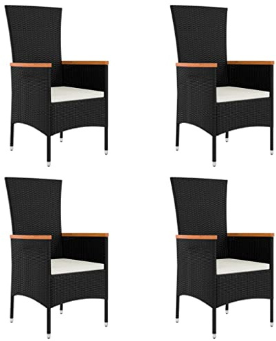 HETFTJN Dining Chairs Campingstuhl Klein Esszimmerstühle Modern Loungesessel - Gartenstühle mit Kissen 4 STK. Poly Rattan Schwarz für Outdoor Balcony Terrassen Garden