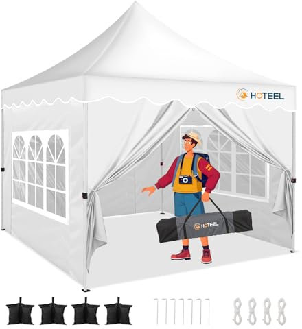 HOTEEL Faltpavillon 3x3 wasserdicht stabil mit 4 Seitenwänden,Pavillon UV 50+,Gartenpavillon 3x3 verdicktem Rahmen,einfach aufstellbarer,Partyzelt für Hochzeiten,Partys,Terrasse (Weiß)