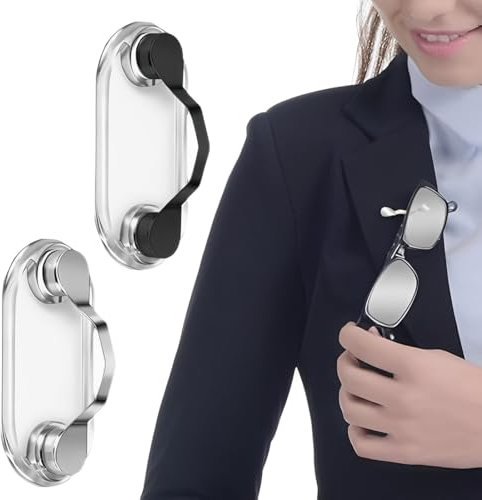 XPEX 2 Pièces Porte Lunettes, Porte-Lunettes Magnétiques Avec Broche Aimantée Pour Lunettes De Lecture, Badge, Broche Pour Lunettes De Sécurité, Pour Homme Et Femme(Noir/Argent)