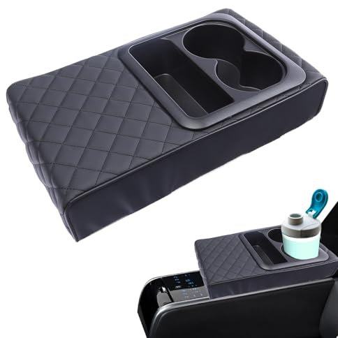 XIAOXIAOYU Cuscino del bracciolo a console centrale automatica, copertura a console centrale con portabicchieri, Cuscino rialzato per bracciolo, Cuscino con portabicchieri, copertura in pelle
