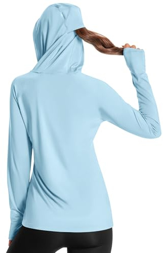 Holure Women's Activewear Shirts UPF 50+ Long Sleeve Tops Workout Sun Shirt Outdoor Hiking Shirt Quick Dry Lightweight Shirts Blue 07-XL