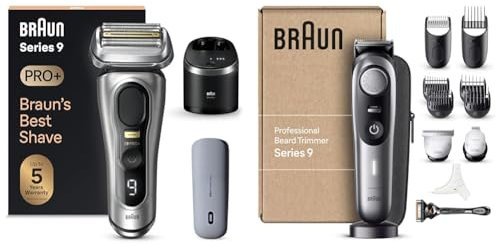 Braun Series 9 Pro+ Rasierer Herren, Elektrorasierer mit 5 Pro Rasierelementen & Reinigungsstation,PowerCase, Made in Germany, 9577cc + Braun Barttrimmer, Bartschneider Profi, 40 Einstellungen, BT9440