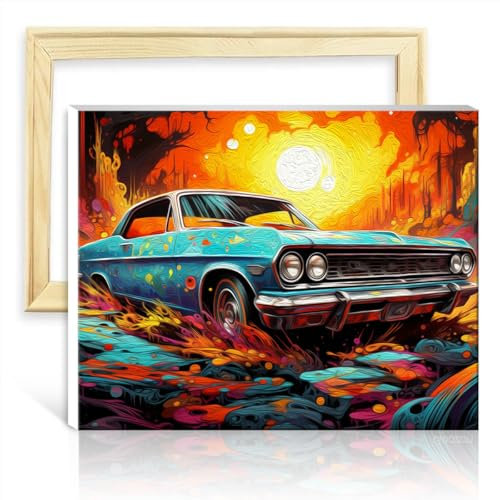 TANGFEIY Peinture sur toile par numéros voiture abandonnée Kit peinture à l'huile sur toile pour adultes débutants pinceaux et pigment acrylique sur toile Projet d'artisanat sans cadre (30x40cm)