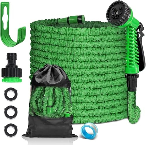 LINGKY Tubo da Giardino Estensibile 30 Metri Tubo Acqua Giardino - Canna Acqua Giardino con 7 modalità Pistola a Spruzzo, Tubo Irrigazione con Raccordi da 1/2 e 3/4 Attacco
