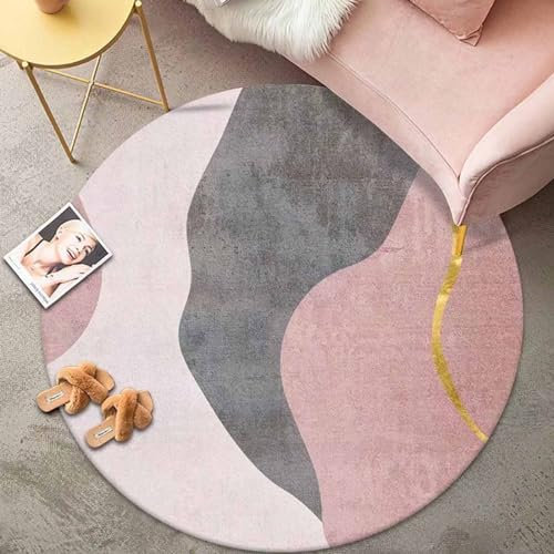Tapis de salon, moderne, minimaliste, rond, lavable, pour chambre à coucher, salon et bureau - 80 cm, 100 cm, 120 cm, 160 cm, 180 cm, 200 cm - Rose pâle et gris