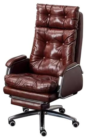 Schreibtischstuhl Für Das Homeoffice, Chefsessel, Großer Und Hoher Bürostuhl Mit Fußstütze, Verstellbarer Ledersessel, Ergonomischer Drehstuhl Für Heimspiele Mit Hoher Rückenlehne, Rotbraun, 70 X 70