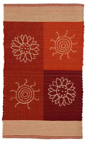 Pierre Tappeti Tappeto SUMMER ROSSO disegno sole e fiori 100% cotone annodati a mano, passatoia stuoia cucina multiuso lavabile cm.55x110