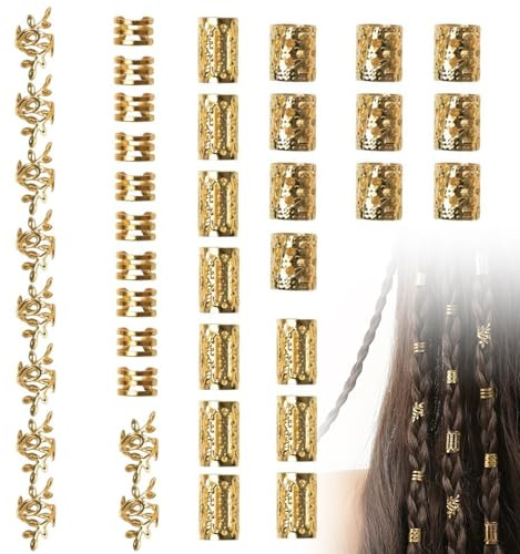 40 Pezzi Gioielli Dreadlocks Trecce Clip, Dreadlock Perline Clip a Spirale, Dioielli per Capelli Dorati, Gioielli Dreadlocks da Donna, Capelli Treccia, Accessori Decorazione per Uomini e Donne Oro