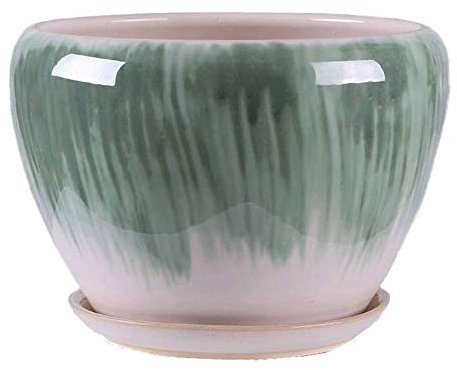 GLETSF Blumentöpfe Farbiger Keramik-Blumentopf, Extra Großer Blumentopf Mit Tablett, Wohnzimmer, Balkon, Innenbereich, Grüner Dill-Pflanztopf, Sukkulenten, Kaktus-Pflanztöpfe Für Die-Green-18cm