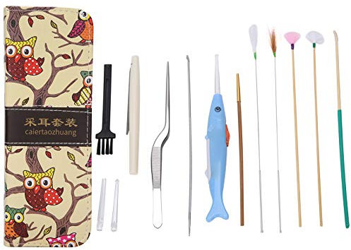Stainless Steel 11pcs Ear Wax Pick Remover Kit for Home and Office (Owl Ear Picking 11 Piece Set)