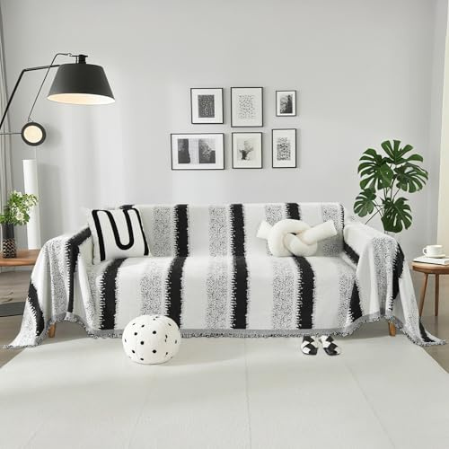 Capslpad Sofa Überzug Weich Couch Überwurf Modernes Streifendesign Schwarz Couch Überzug Hund & Katze Sofa Cover Chenille Sofabezug Vielseitige Sofa Überwurfdecke 2/3/4 Sitzer 180x300cm