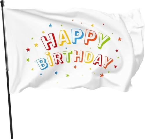 Happys Birthday-Flagge, 90 x 150 cm, kleines cooles Banner mit Stange, doppelt genähte Kanten