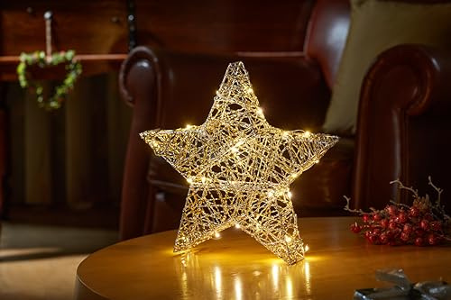 Smart Garden Gold Weave Wonder Star 20 cm – Small Battery-Operated LED Wire Mesh Star – Warm White Glow – Perfect for Christmas Tabletop or Mantelpiece Display