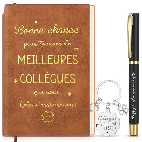 Nezyo Set Cadeau Collègue, Carnet A6 en Cuir PU, Stylo Noir & Porte-Clés | Coffret Collègue pour Remerciement, Départ du Bureau, ou Nouvelle Aventure