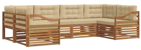 vidaXL Sofagarnituren 6 pcs Natur und Beige Massivholz Akazie, Moderner Garten-Sofa, strapazierfähiges Terrassen-Set, Bequeme Sitzmöbel für Deine Lounge-Atmosphäre
