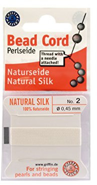 Griffin 100% Natural Silk Beading Cord String Thread - White - 2 metres with one Needle - Size 0.45mm