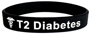 Butler & Grace Diabetes Silikon Medizinische Armband. T2 Typ 2 Diabetes Notfall Armband fur Herren Damen Schwarz Weiss 8 zoll 202 mm (1 band Only-Black)