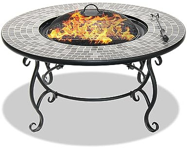 Centurion Supports Fireology Ginessa Table basse de jardin avec section centrale pour foyer, chauffage, plante, barbecue ou seau à glace, finition mosaïque en céramique