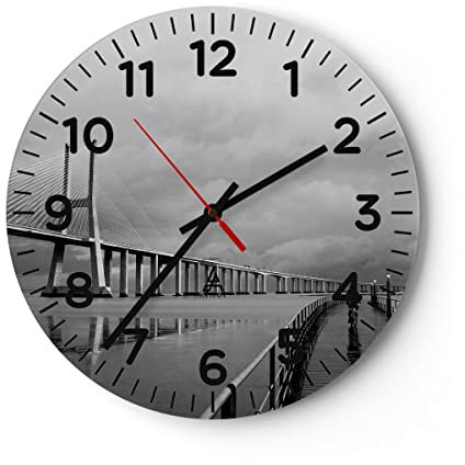 Modern Wanduhr Architektur Fahrrad lissabon Tourismus 40x40cm Rund Groß Wand Uhr Glas Analog Zimmeruhren Küche Büro Wohnzimmer Glasuhr Wall Clock Dekoration Design Küchenuhr C4AR40x40-2127