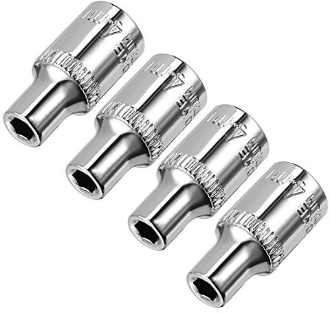 Sourcingmap 4 Pcs 1/4-Inch Drive 4mm 6-Point Shallow Socket, Metric, Cr-V