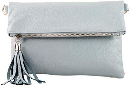 modamoda de T167 Damen Leder Umhängetasche Clutch Small handmade in Italy, Farbe:Eisblau