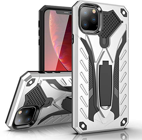 MILAN NICE Phone Case for iPhone 11 Pro 5.8 Heavy Duty Protective Hard Cover Shockproof Certified with Drop Tested with Smartphone Kickstand (Silver)