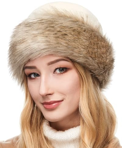 Futrzane Classic Mütze mit Fellrand - Pelzmütze Damen - Fell Pelz Russenmütze (S, Ecru - Gold Classic)