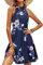 OUGES Women's Sleeveless Halter Neck Summer Floral Print Dress Casual Cotton Sundress(Floral-40,M)