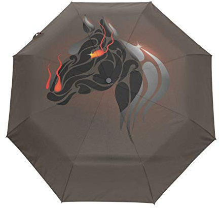 Feuer Schwarzes Pferd Regenschirm Taschenschirm Automatische Reise Winddichte Sonnenschutz Trekkingschirm Wanderregenschirm für Frauen Männer