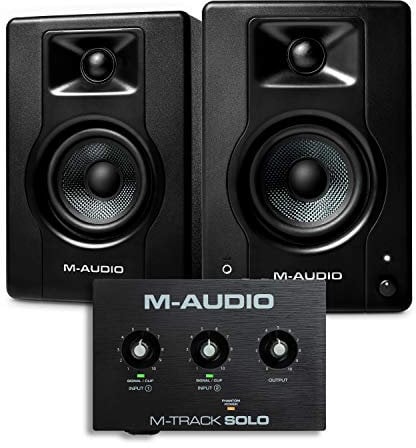 M-Audio Recording, Streaming and Podcasting Bundle – M-Track Solo USB Audio Interface and 120W BX3 Stereo Speakers, Software Suite Included