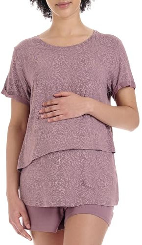 Herzmutter Ensemble de Pyjama d'allaitement Court - Pyjama de Maternité avec Motif Dentelle - pour Femme Enceinte - Haut d'allaitement et Pantalon pour la Grossesse - 2650 (XXL, Rose)