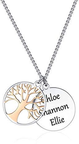 TMT Familienschmuck Personalisierte Halskette mit Lebensbaum-Anhänger (Silber & Rose-gold) Geschenk-Idee für Damen, Mama, Oma, Tochter Gravur Name kette