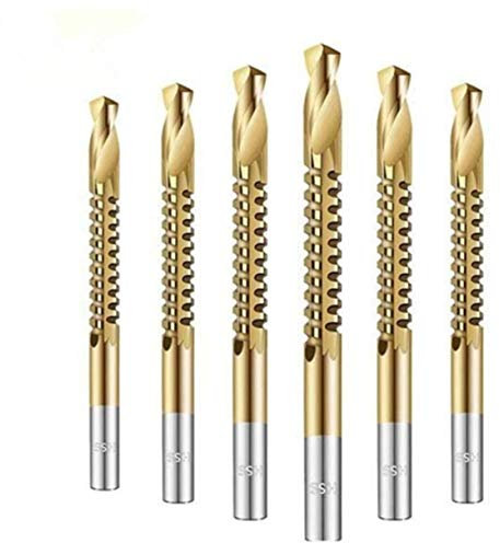 Szaerfa 6PCS HSS Cobalt Twist Drill Bit Set, Stainless Steel High Speed Spiral Screw Metric Composite Tap Drill Bit Tap Twist Drill Bit Set 3-8 mm Multi-function Metal Special