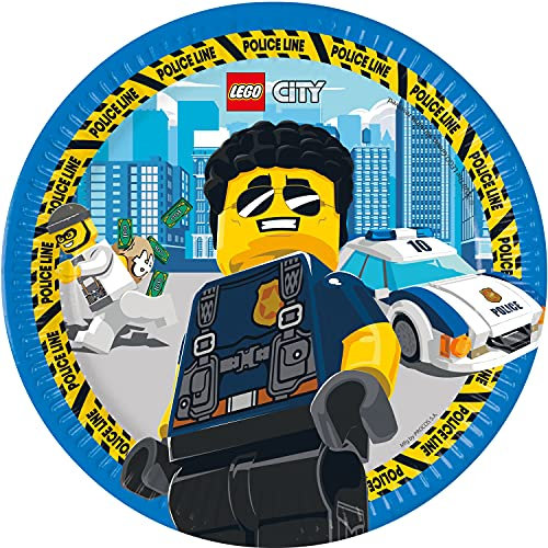 Procos 93456 Party Plates Lego City Size 23 cm Pack of 8 Disposable Paper Plates Children's Birthday Party Tableware FSC