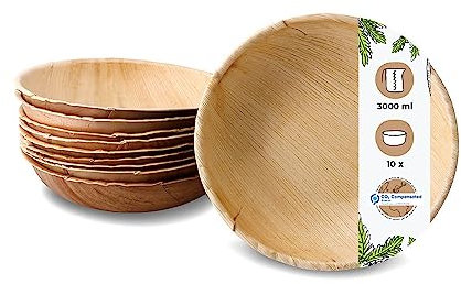 GREENBOX Palmware - Vajilla desechable respetuosa con el medio ambiente de hojas de palma, 10 unidades, redonda, 3000 ml, 30 cm de diámetro, ensaladera, cuenco para sopas, aperitivos, color beige