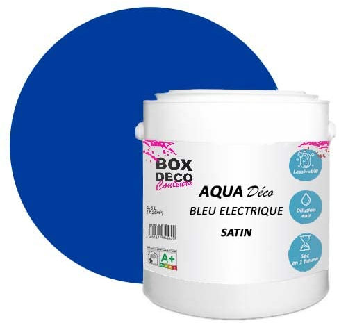 BOX DECO COULEURS Peinture murale acrylique aspect satin Aqua Déco - 2,5 L, Bleu Electrique