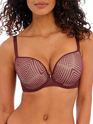 Freya Women's Tailored Underwire Molded Plunge T-Shirt Bra, Opaque, Dark Cherry, 32E