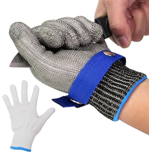 AovYoo Level 5 Cut Resistant Gloves, Men Protective Safty Work Gloves Chain Mail Gloves Kitchen Mechanics Heavy Duty Butcher Gloves Meat Cutting, Oyster Shucking, Mandolin Slicing (Large)