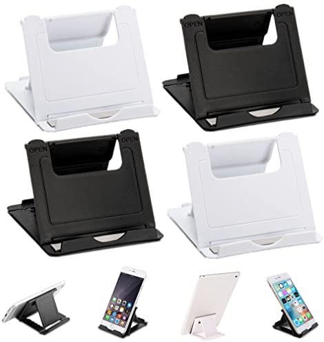 Morices 4 Pcs Foldable Cell Phone Stand, Multi-Angle Adjustable Universal Mobile Phone Holder, Portable Pocket Desktop Holder Cradle Compatible with Tablet Smartphones Kindle (Black & White)