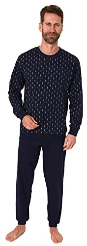 Normann Herren Schlafanzug Langarm, Pyjama mit Minimal-Print - 122 101 10 751, Farbe:Navy, Größe:56